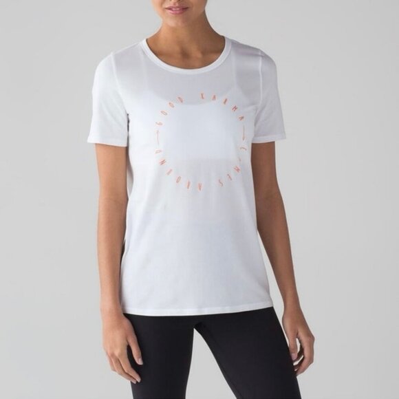 Lululemon Love Crew Expression Tee White “Good Karma” Graphic Women’s Size 4 - Picture 1 of 7